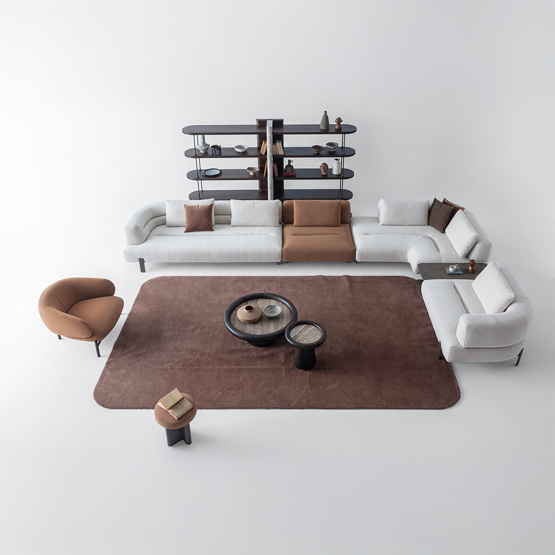 Freda corner sofa display item with a matching side table in modern design, by HOMAGE KOLTUK.