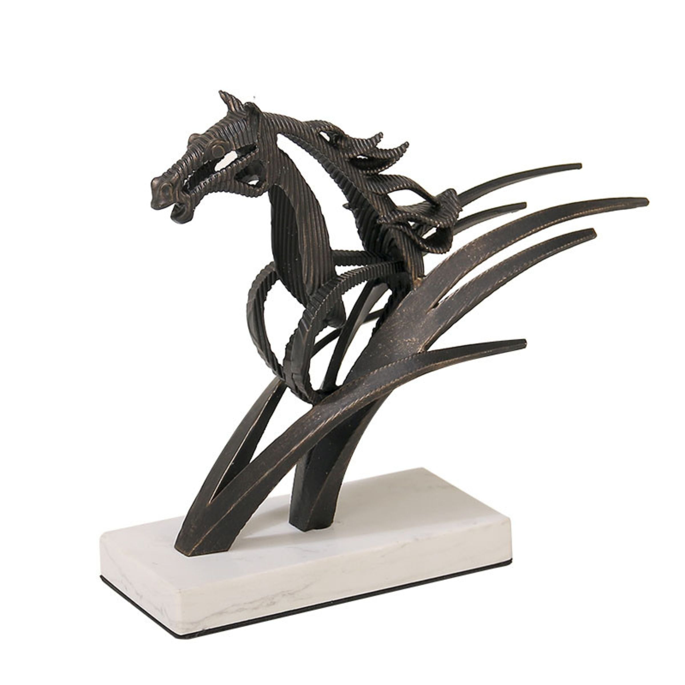 Bronze-colored galloping horse statue by Beacon, home decor figurine showcasing dynamic motion and elegant craftsmanship.
