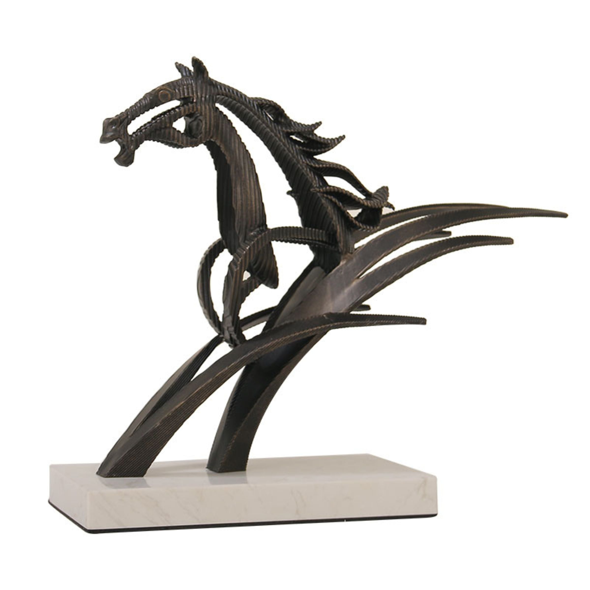 Bronze galloping horse statue from BEACON home decor figurines collection, detailed sculpture ideal for stylish interior decoration.