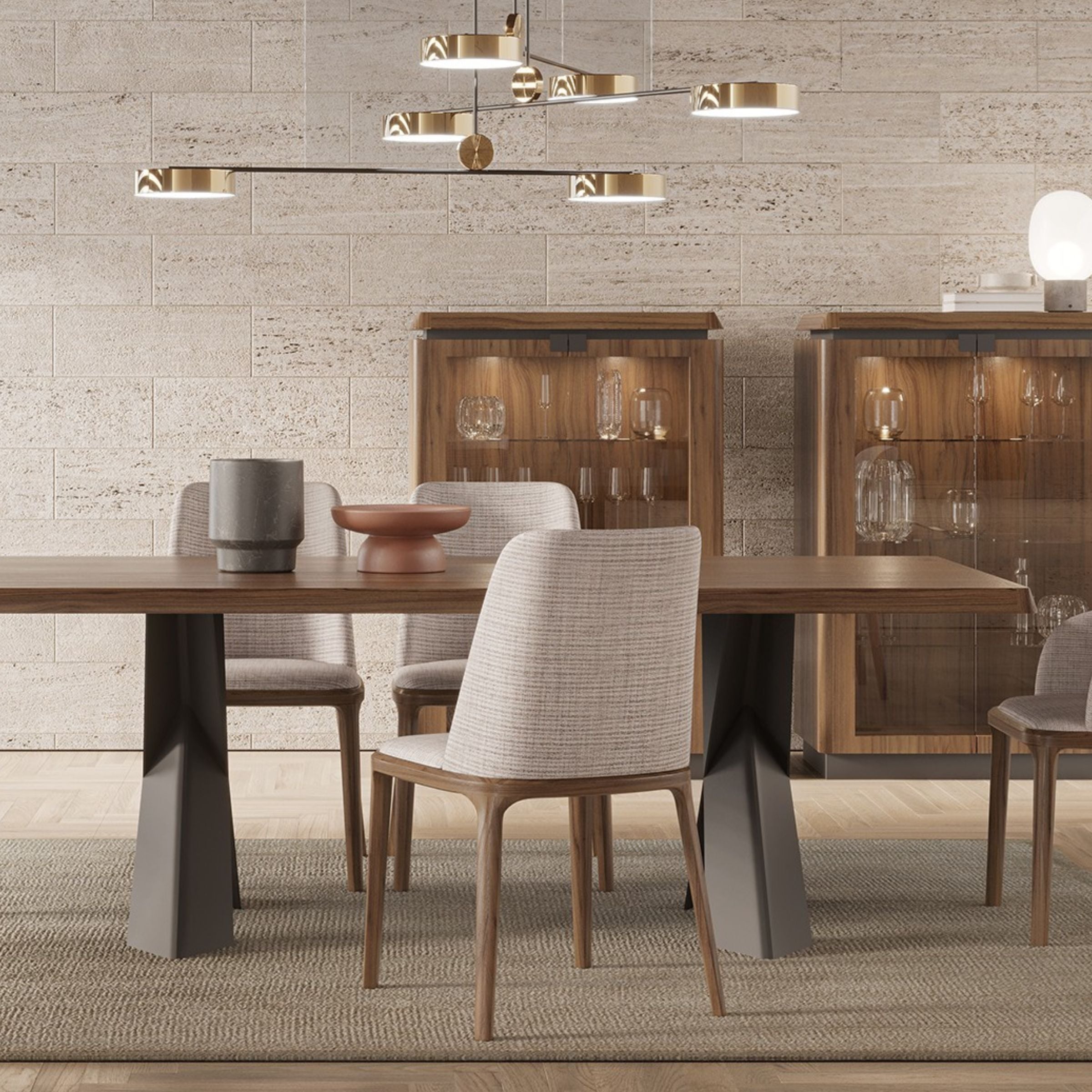 Genova dining chair by YOL LIVING, display item with modern design and wooden legs, shown from a side angle.