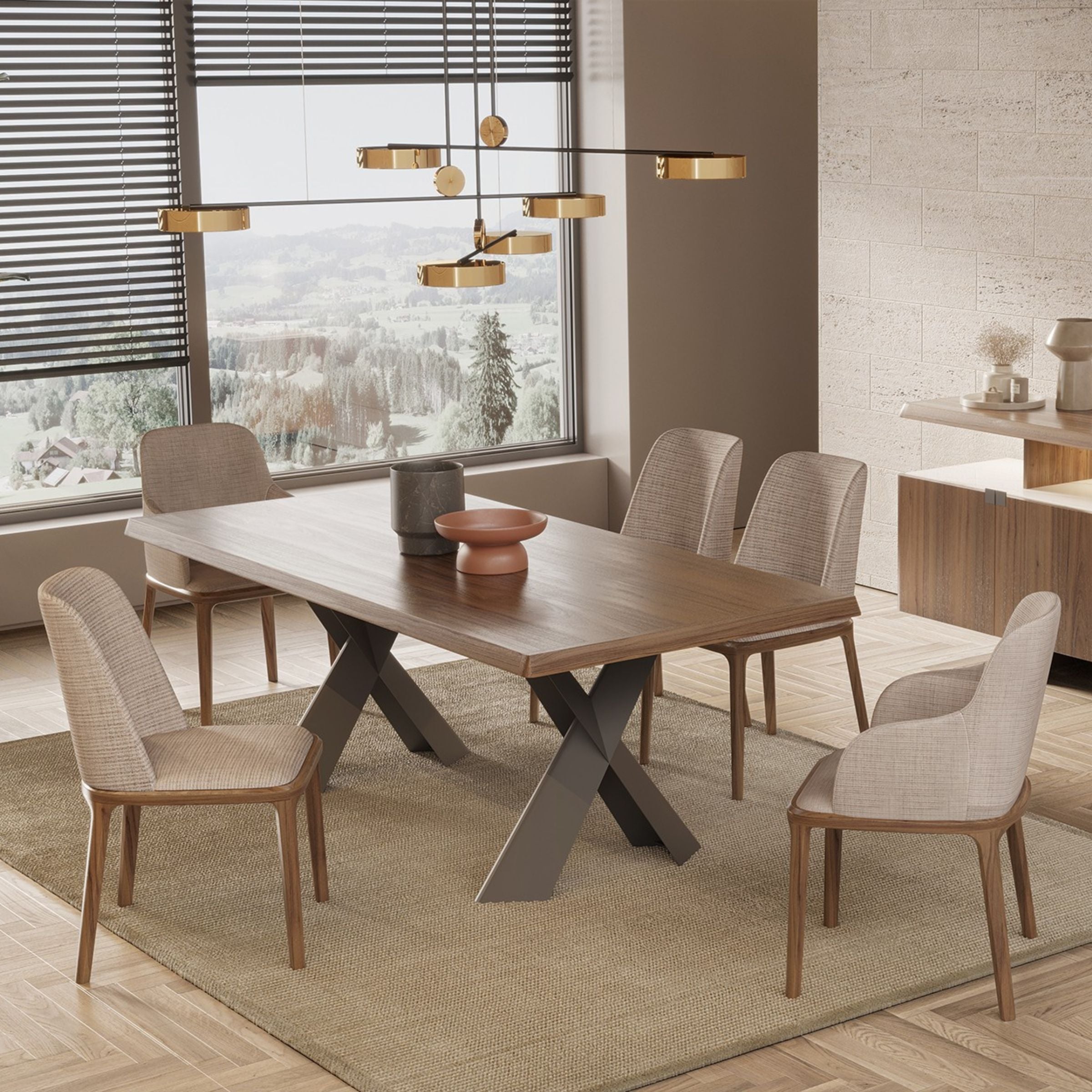 Genova dining chair by YOL LIVING, showcasing a modern design with a sleek wooden frame and upholstered seat.