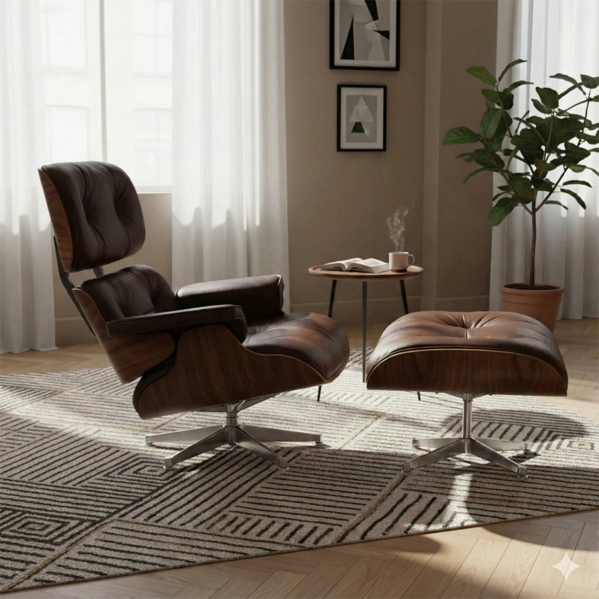 كرسي استرخاء ومقعد لراحة القدم طويل باللون البني  BROWN-W Bp8026-Twb BROWN