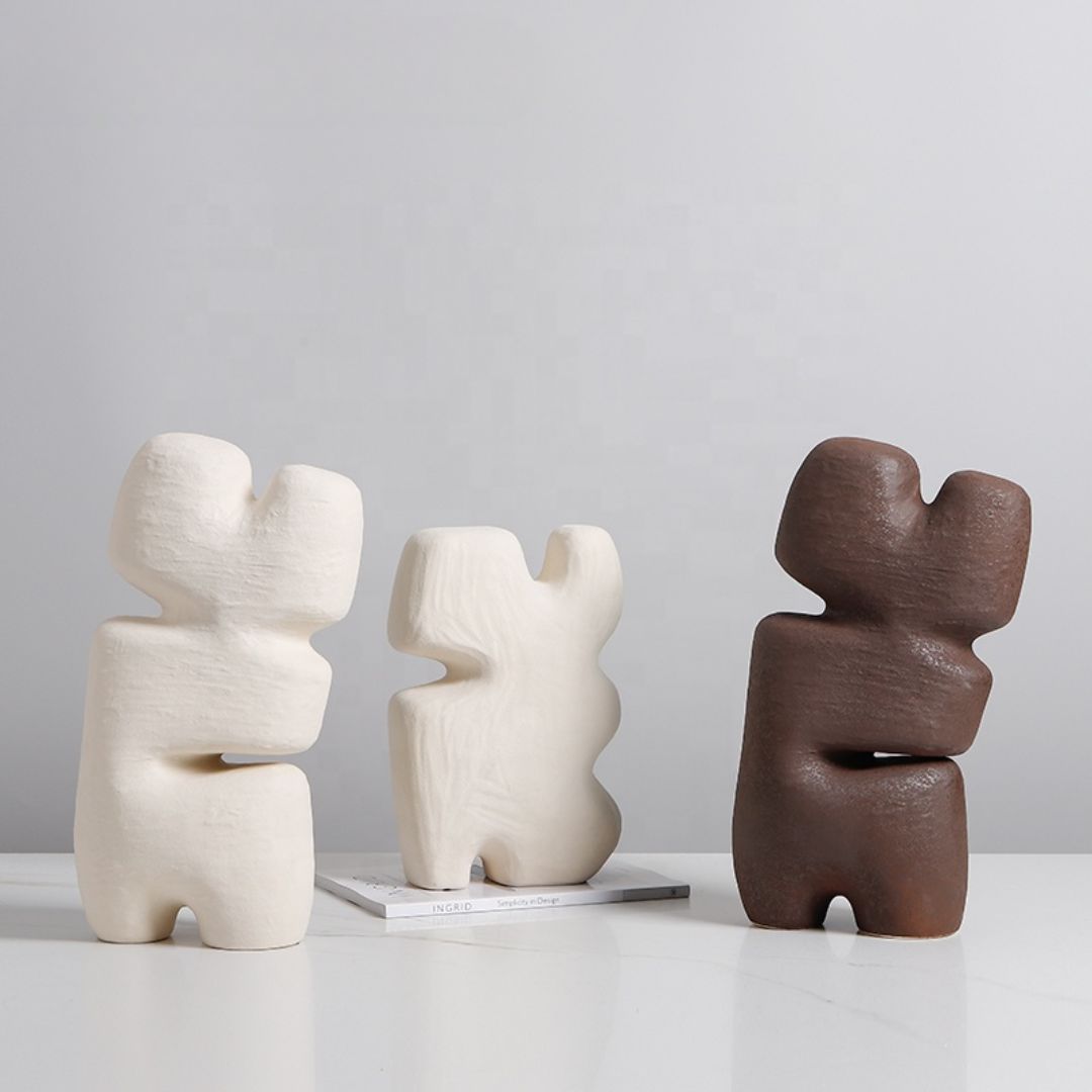 Beige geometric layered block figurine by BEACON, modern home decor decorative sculpture for stylish interior accents.