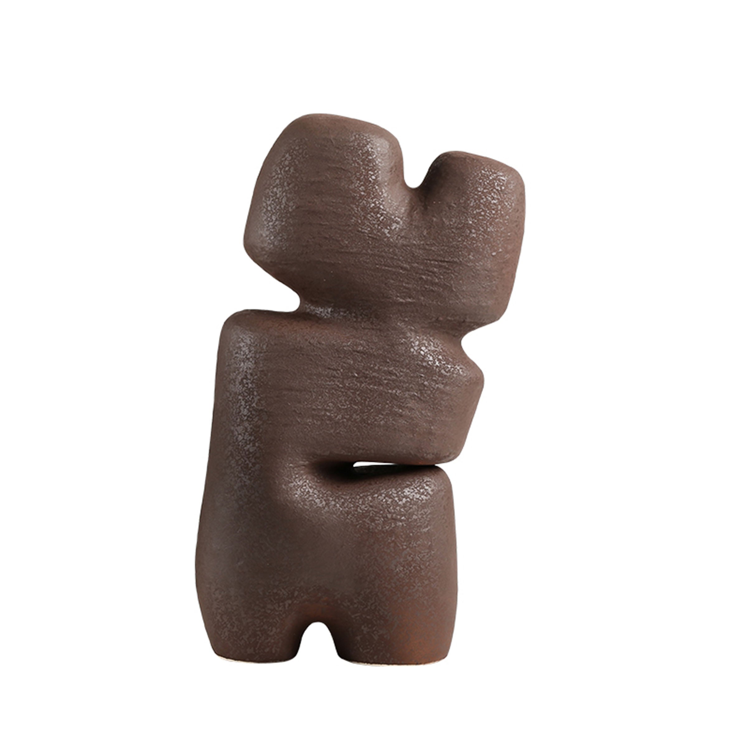 Brown geometric layered block figurine by BEACON, modern home decor piece with abstract geometric design.