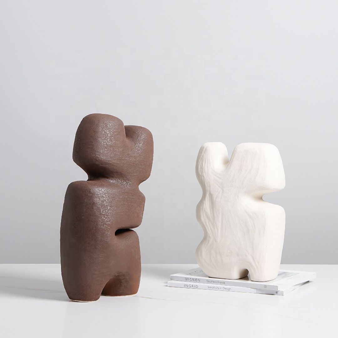 Beige geometric layered B-Beige FD-D23008B home decor figurine by BEACON, modern geometric sculpture for stylish interior decor