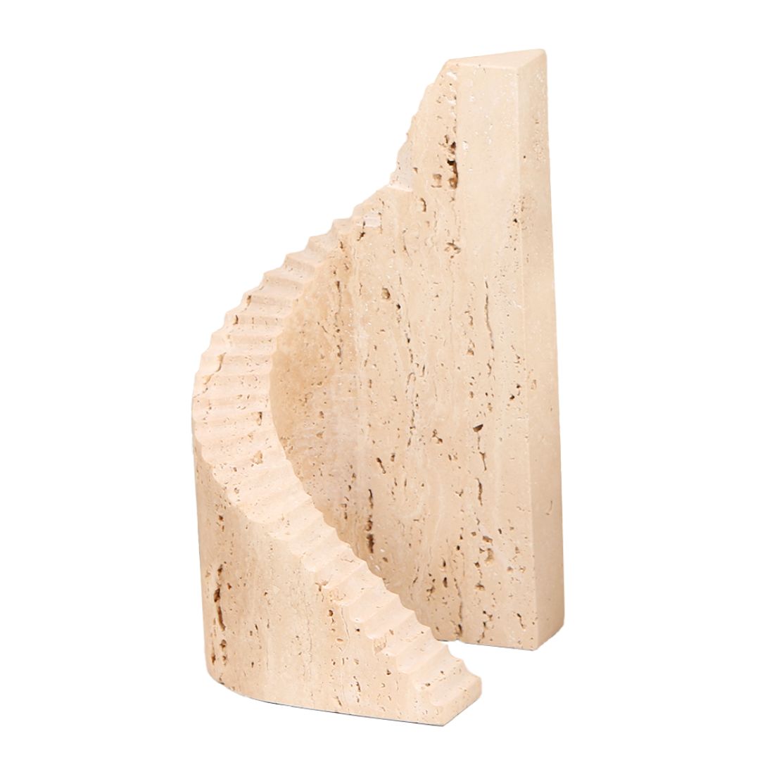 Geometric marble sculpture for home decor by BEACON, featuring modern abstract design in white and gray marble.