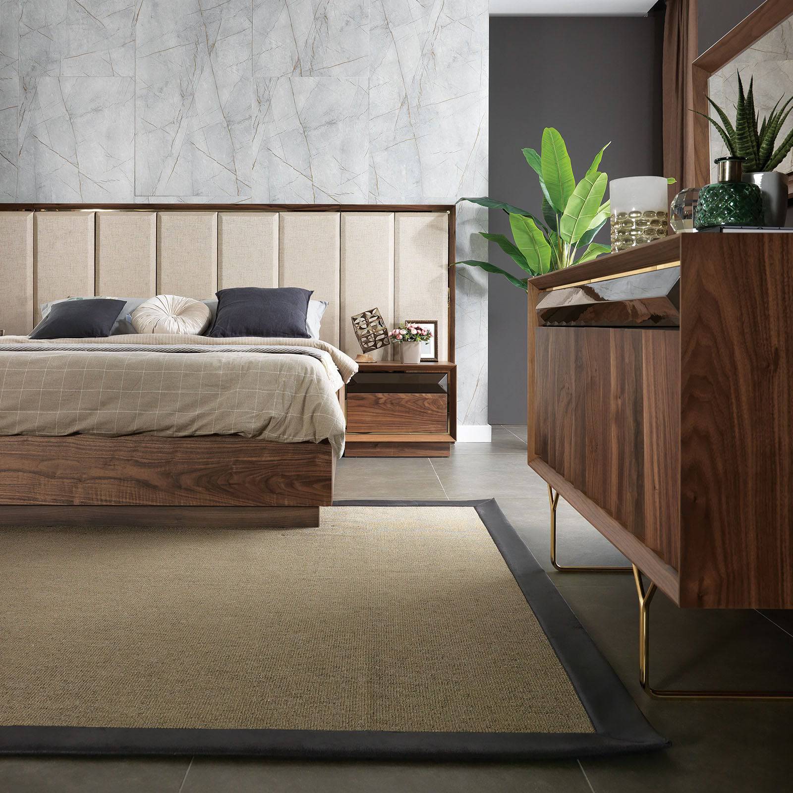 YOL LIVING Ginda dresser with matching mirror, modern wooden bedroom furniture, with drawers and sleek design.