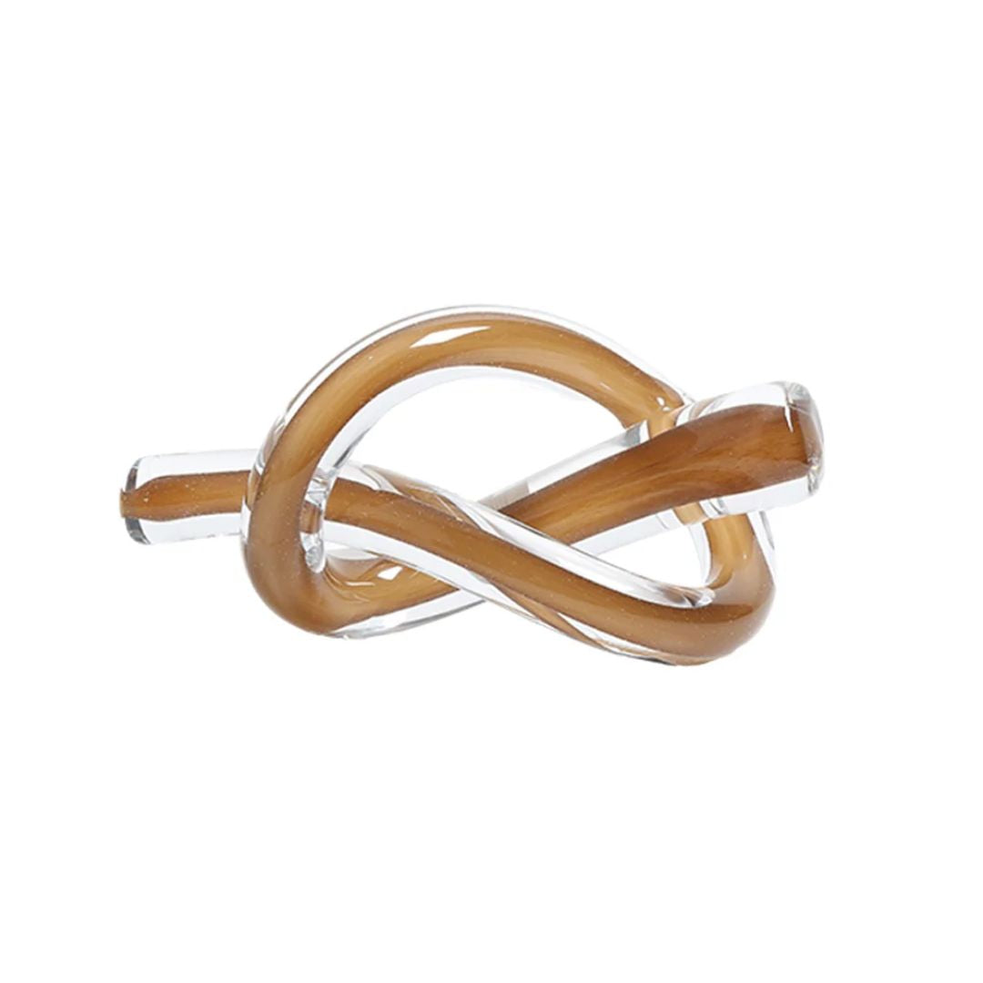Brown glass knot home decor figurine by BEACON, decorative sculpture with smooth, intertwined glass design.