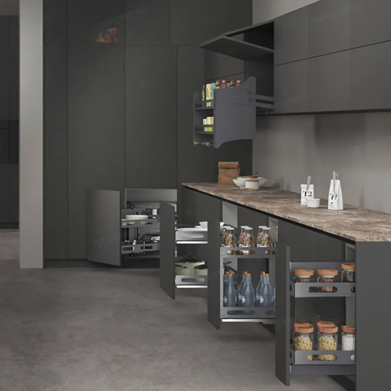 BEACON GlidePro cabinet pull-out corner storage organizer with hinges, designed for right or left corner cabinets.