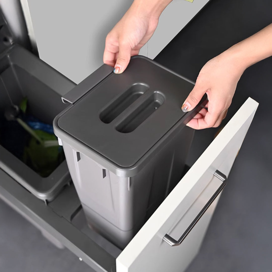 Close-up of BEACON GlidePro Trash Bin WB.0240 hinges showing their durable metal construction and mounting details.