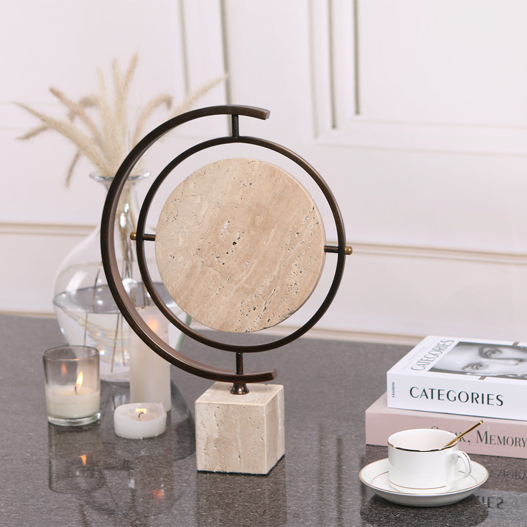 Marble globe sculpture from BEACON home decor figurines collection, showcasing detailed planetary design on a marble base.
