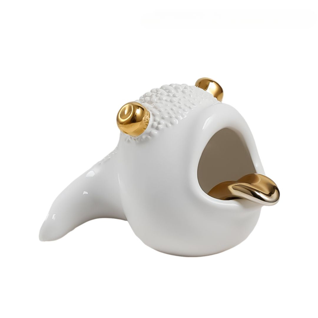 Gold Tongue Fish-B home decor figurine by BEACON, showcasing a detailed gold-colored fish sculpture for interior decoration.