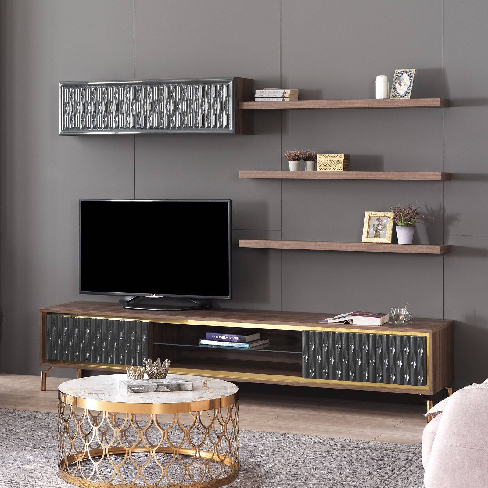 Gold Tv Unit   Gold0052 -  TV Units | طاولة تلفزيون جولد - ebarza Furniture UAE | Shop Modern Furniture in Abu Dhabi & Dubai - مفروشات ايبازرا في الامارات | تسوق اثاث عصري وديكورات مميزة في دبي وابوظبي