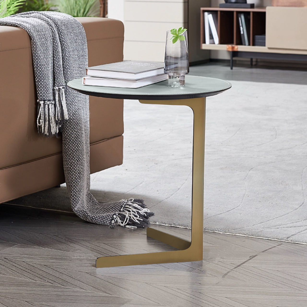 Golden Legs Saddle Leather Side Table MLL-D75/G -  Side Tables - ebarza Furniture UAE | Shop Modern Furniture in Abu Dhabi & Dubai - مفروشات ايبازرا في الامارات | تسوق اثاث عصري وديكورات مميزة في دبي وابوظبي