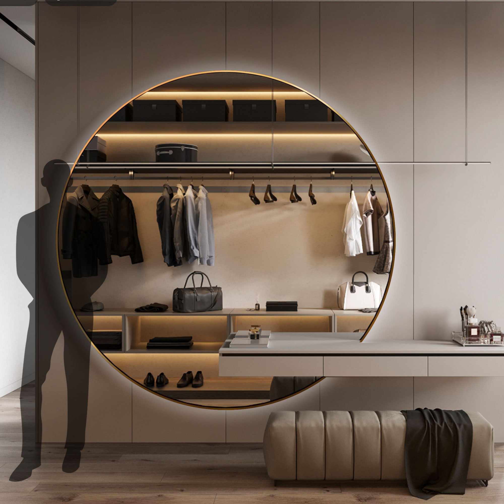 Golden Mirror SS Frame+LED  OA-9356 -  Mirrors - ebarza Furniture UAE | Shop Modern Furniture in Abu Dhabi & Dubai - مفروشات ايبازرا في الامارات | تسوق اثاث عصري وديكورات مميزة في دبي وابوظبي