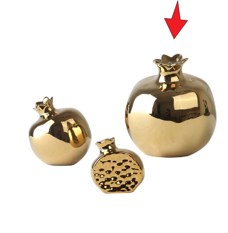Golden pomegranate home decor figurine by BEACON, decorative vase or sculpture for interior decoration.