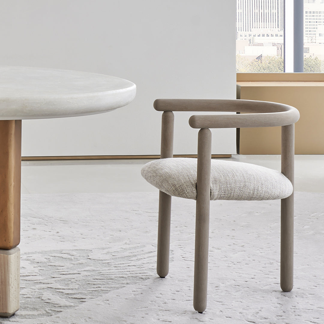 Beige Grandeur Dining Chair AMCJ-CY6003 by BEACON, featuring a padded seat and elegant wooden legs for modern dining room decor