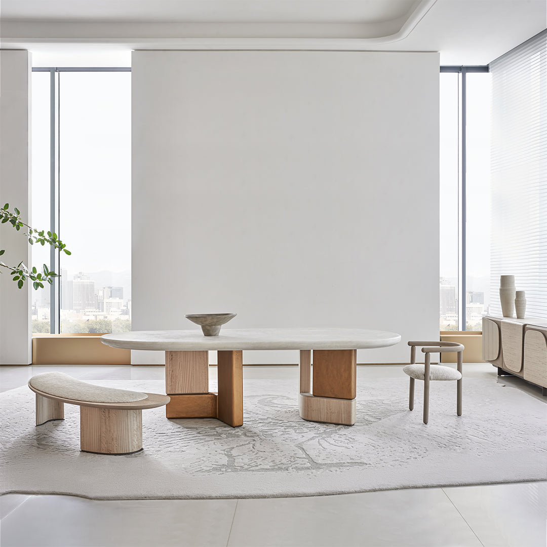 Beige veneer sideboard with sleek design, drawers, and cabinet doors, ideal as a console or buffet for modern interiors.