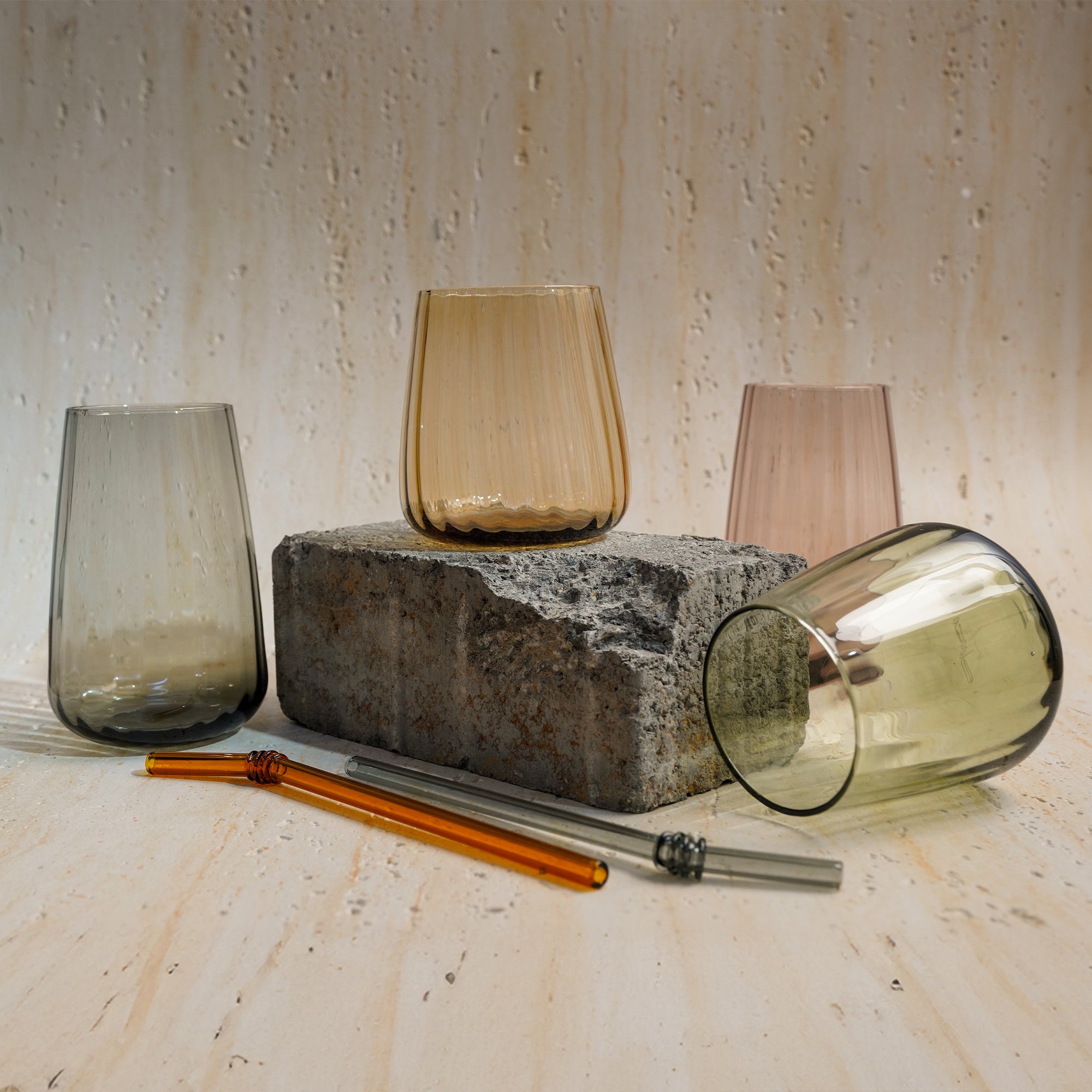 Green BEACON 370ml drinking glass made of clear glass, perfect for beverages, with a smooth cylindrical shape.