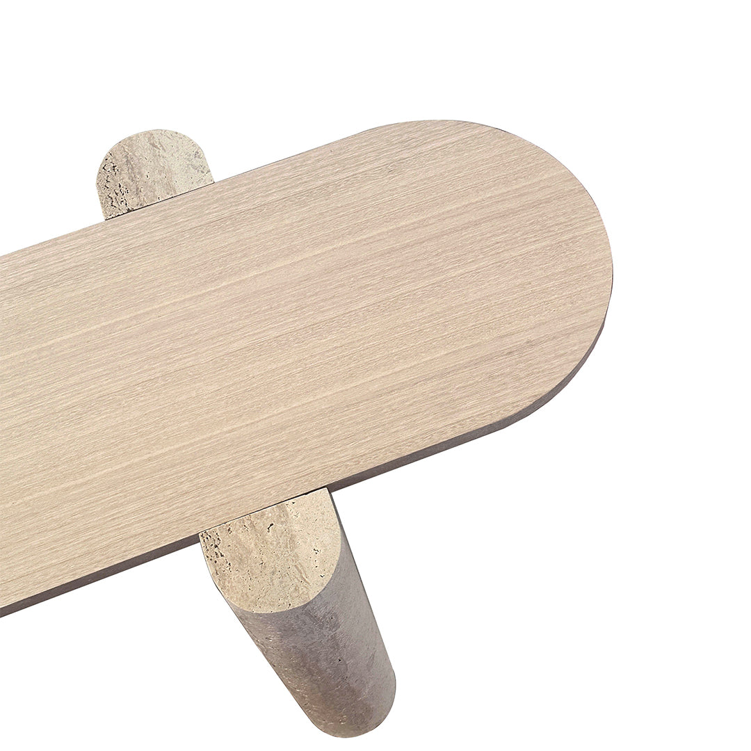 A2STONE Grenoble Travertine Side Table showing a square top with natural stone pattern and sleek metal legs.