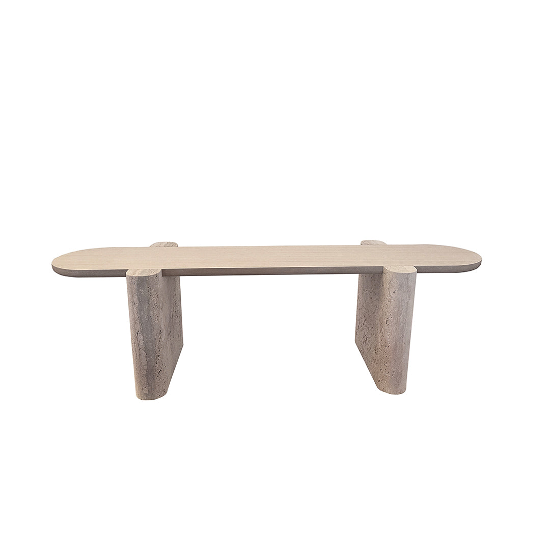 A2STONE Grenoble Travertine Side Table with sleek natural stone surface and modern design, perfect for living room decor.