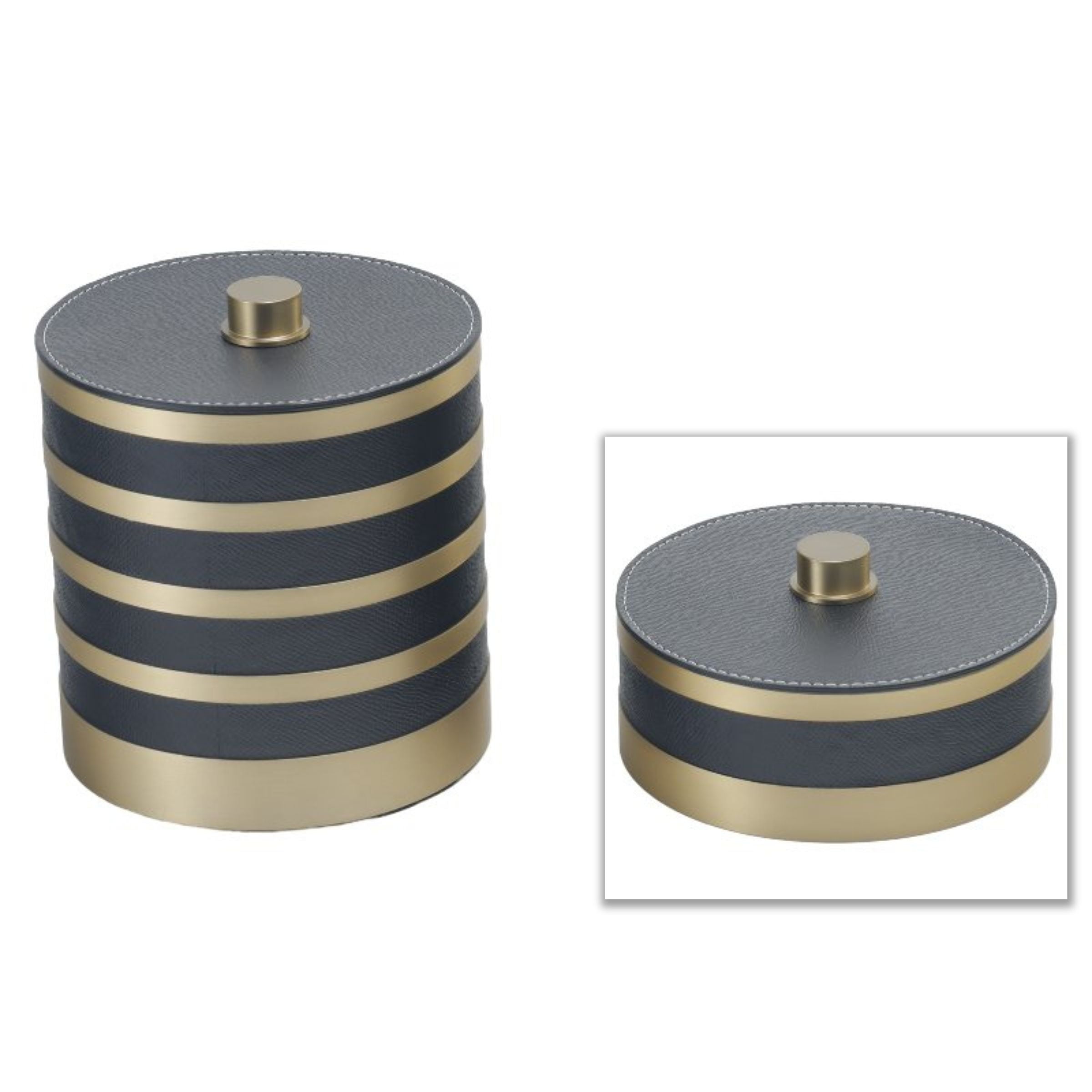 GREY & ANQITUE BRASS ROUND STORAGE BOX- S DH201268BS -  Decorative Boxes - ebarza Furniture UAE | Shop Modern Furniture in Abu Dhabi & Dubai - مفروشات ايبازرا في الامارات | تسوق اثاث عصري وديكورات مميزة في دبي وابوظبي