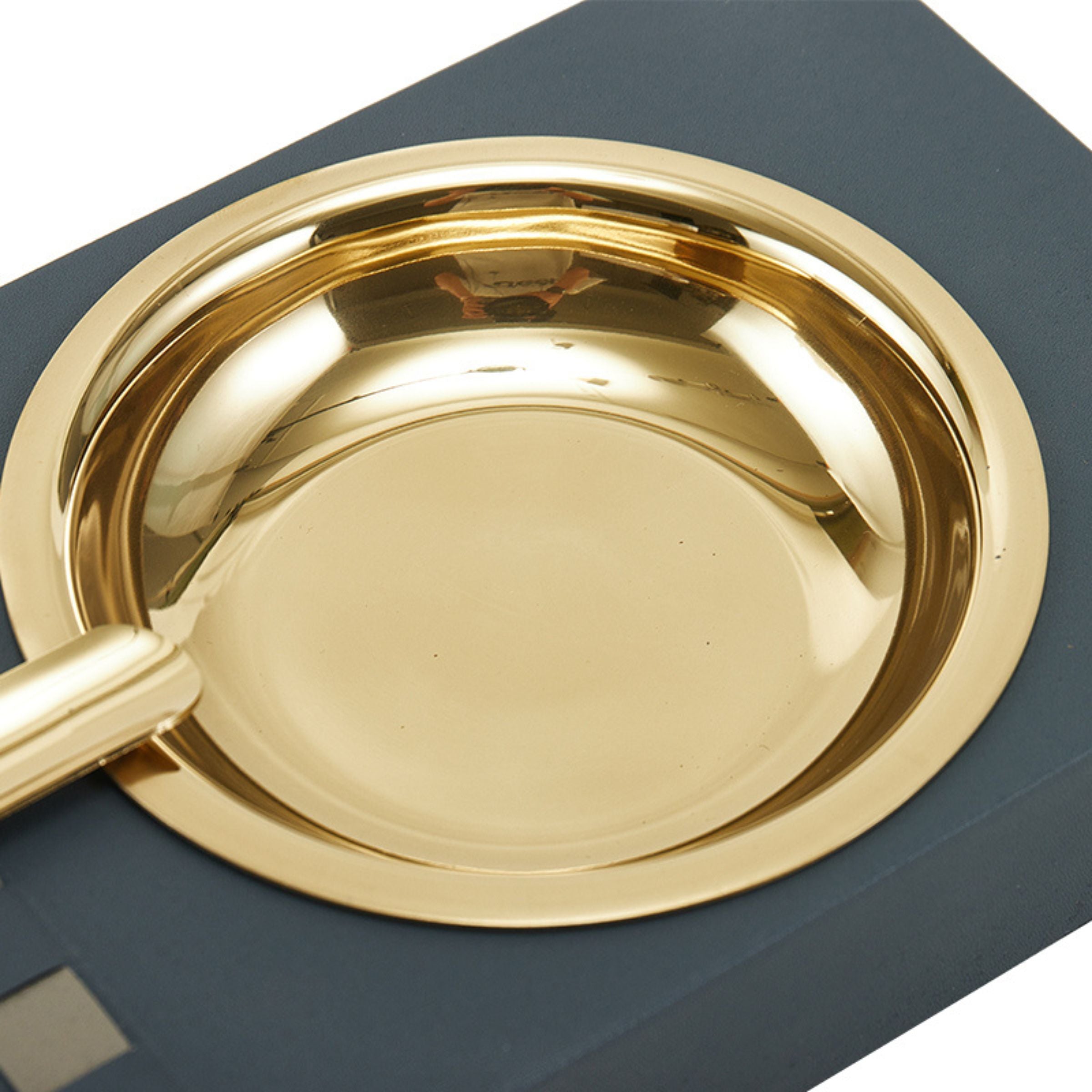 Hand-woven grey, khaki, and gold cigar tray by Beacon, featuring intricate woven design and spacious surface for cigars.