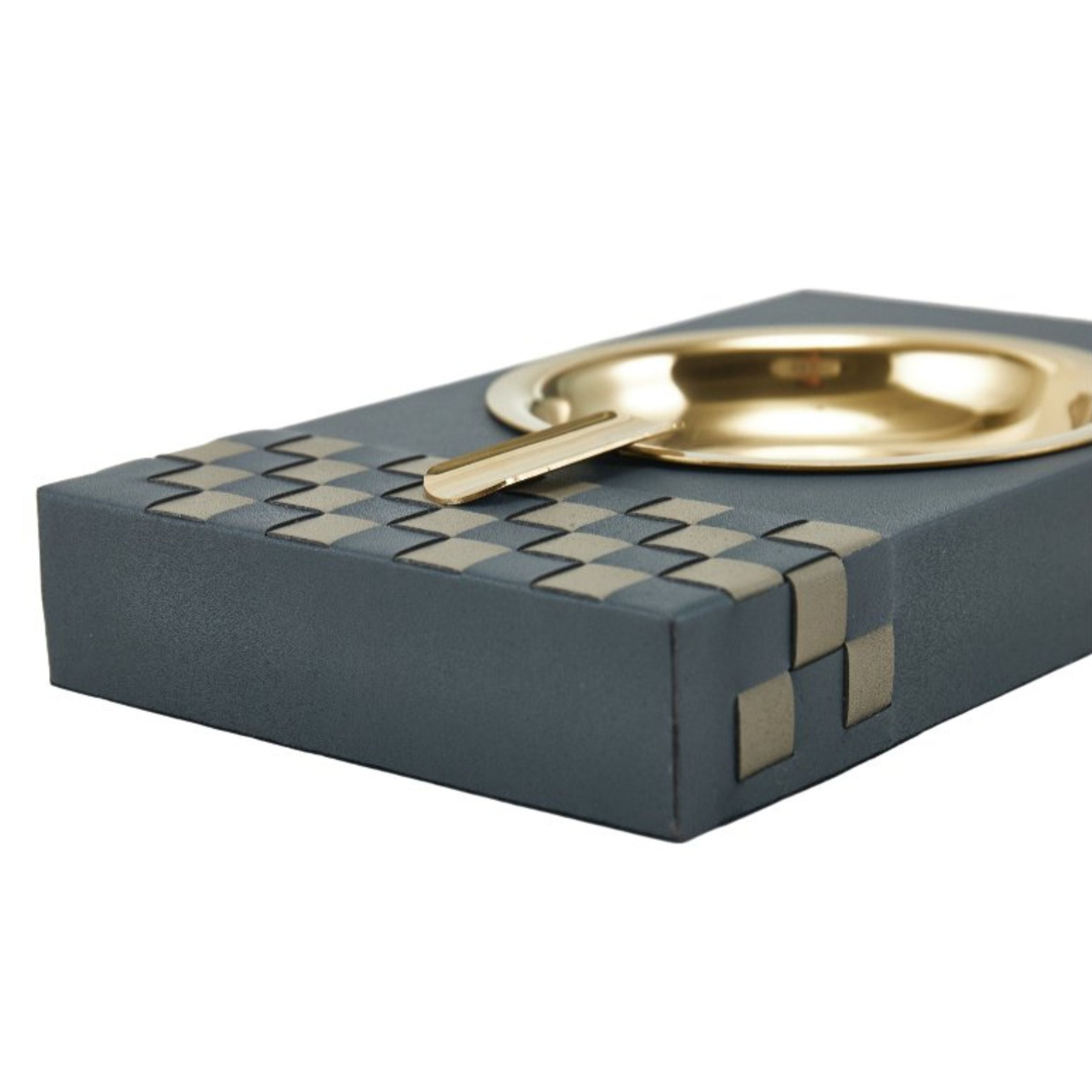Grey, khaki, and gold hand-woven cigar tray by Beacon, designed for elegant cigar storage and display.