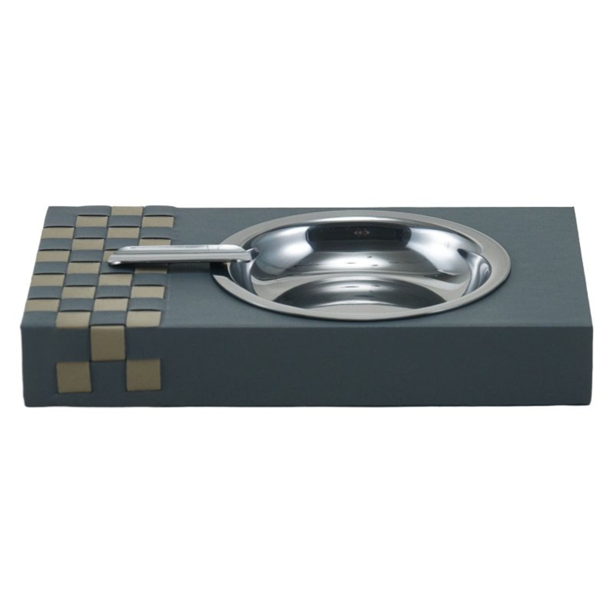 Grey and khaki hand-weaven metal cigar tray by Beacon, featuring a stylish woven design for elegant cigar presentation.