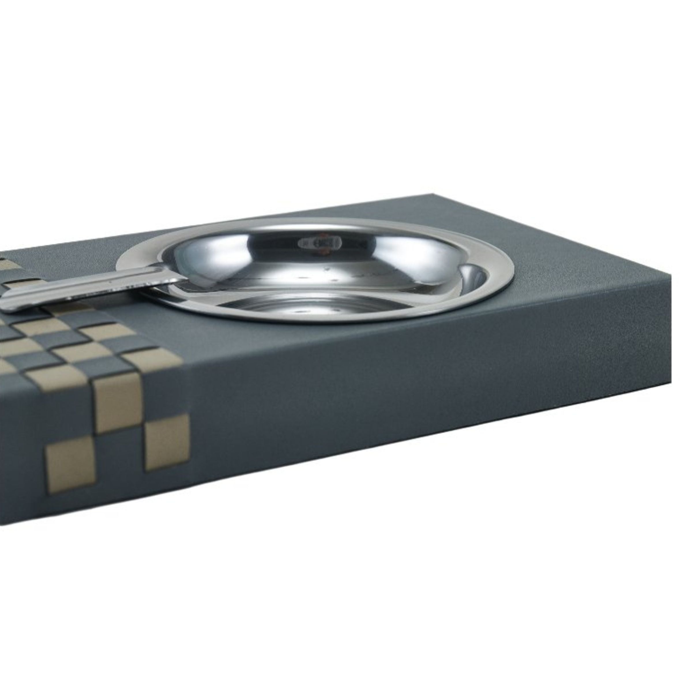 Grey and khaki hand-weaven metal cigar tray by Beacon, stylish and durable for organizing cigars.