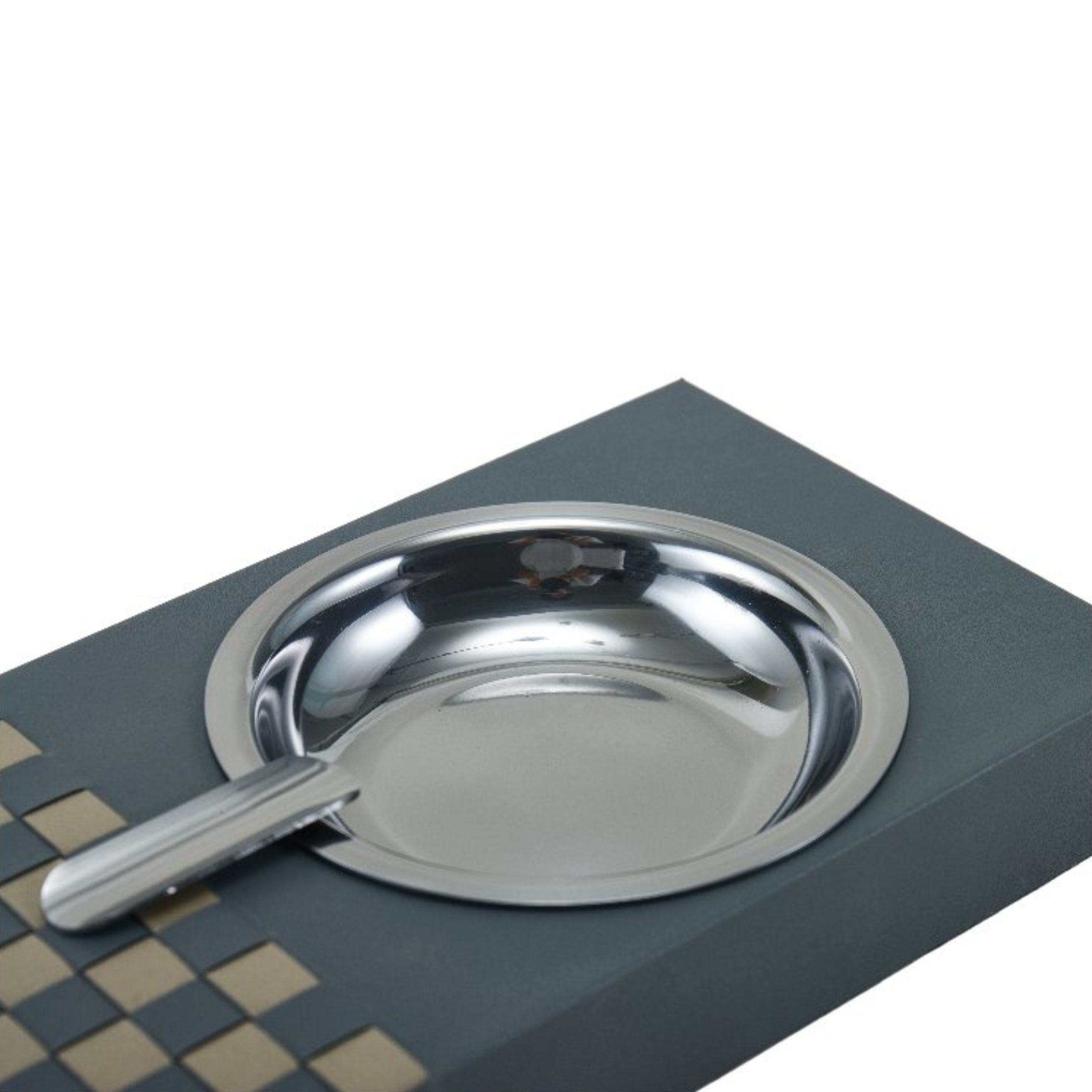 Grey, khaki, and metal hand-woven cigar tray by Beacon, perfect for elegant cigar presentation and storage.