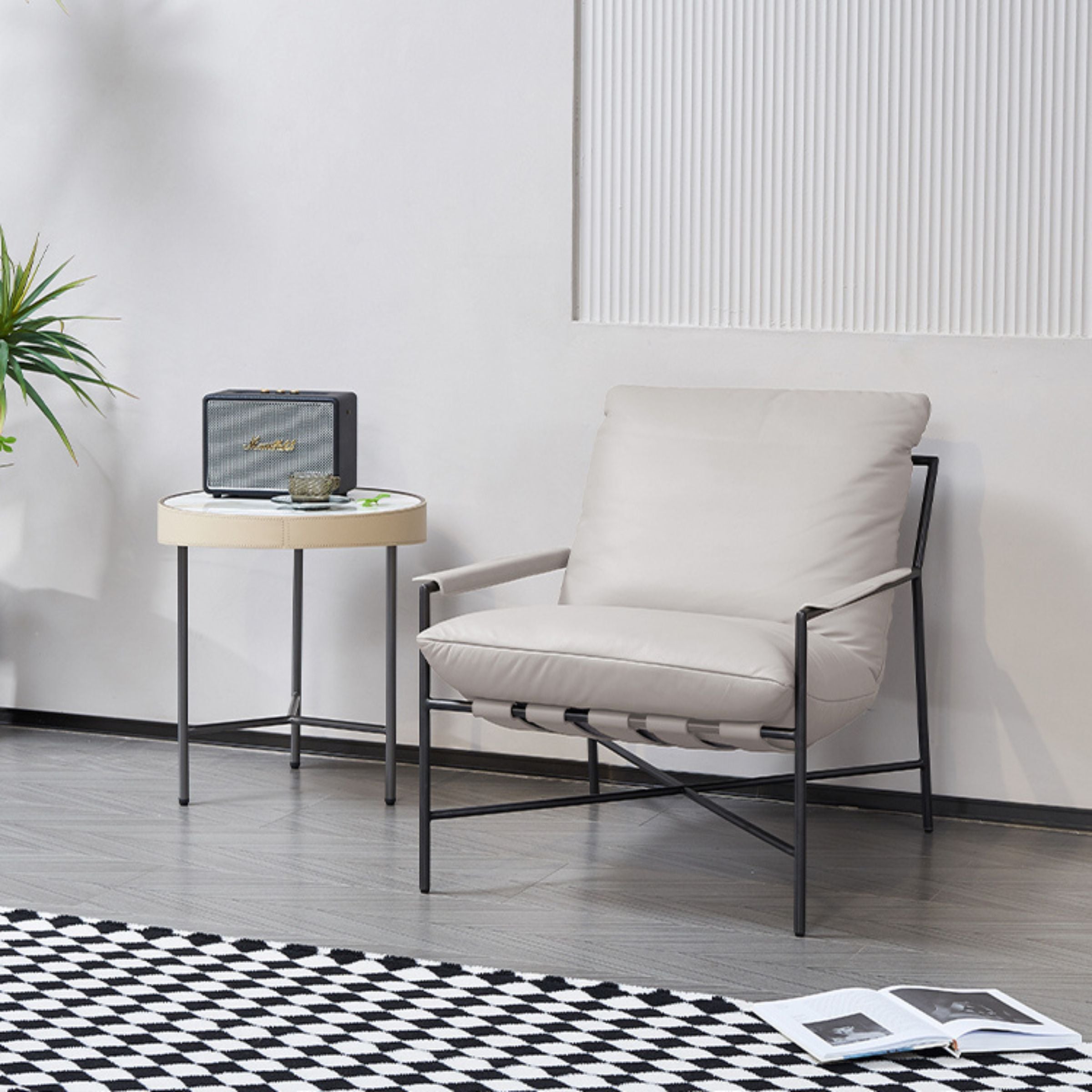 Grey microfiber lounge chair by BEACON, model MLL-A101, featuring a comfortable, modern design perfect for relaxing spaces.
