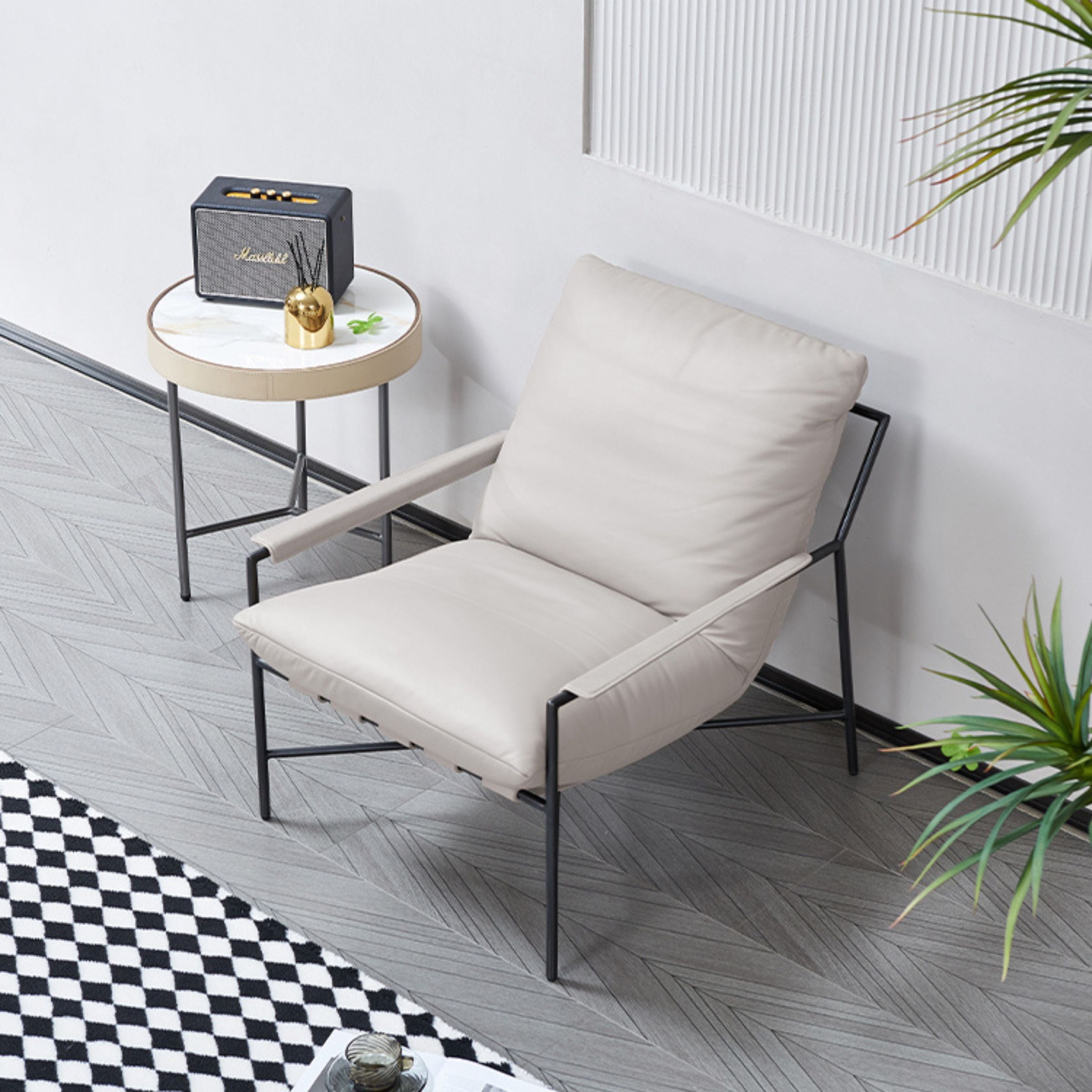 Grey microfiber lounge chair with sleek design by BEACON, perfect for modern living rooms and relaxation spaces.