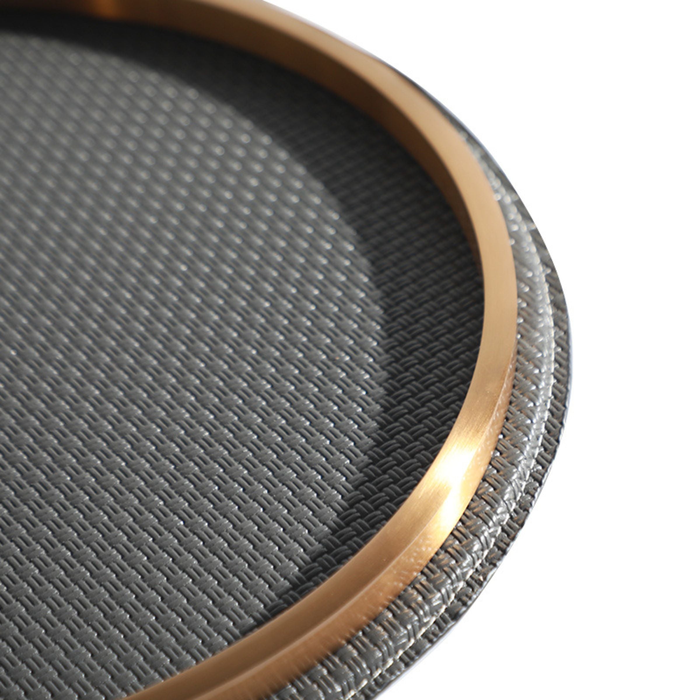 Grey round tray from BEACON FSDG, designed for serving and display, with a smooth finish and sturdy construction.