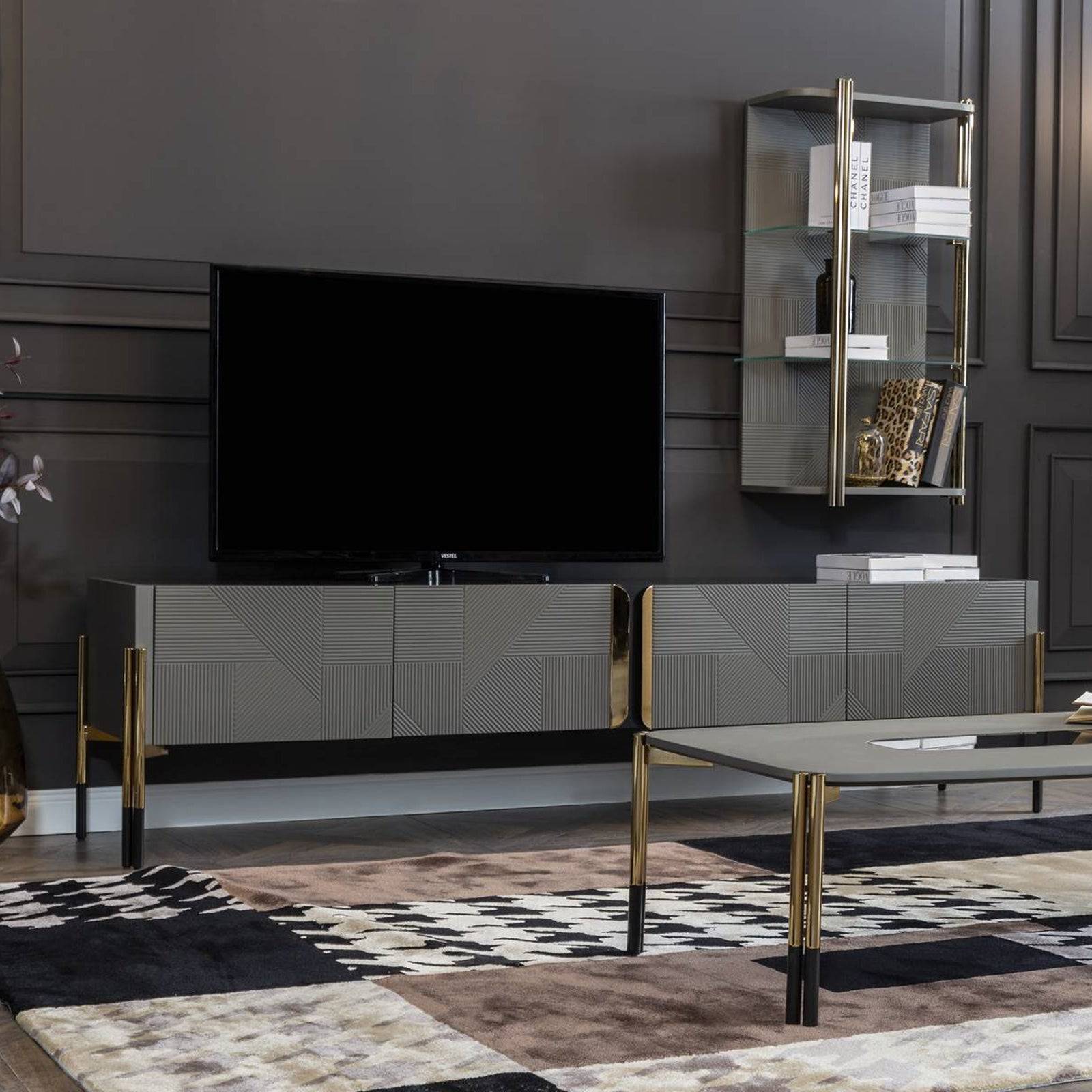 Grey Tv Unit Diva228 -  TV Units | طاولة تلفزيون غراي باللون الرمادي - ebarza Furniture UAE | Shop Modern Furniture in Abu Dhabi & Dubai - مفروشات ايبازرا في الامارات | تسوق اثاث عصري وديكورات مميزة في دبي وابوظبي