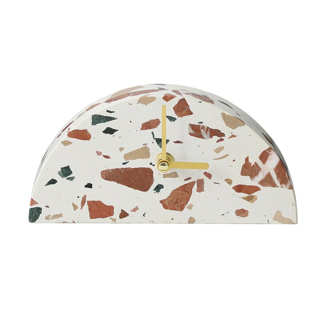 Half-round stone table clock with light color finish, decorative clock from BEACON FHDDG model FB-T24001A.