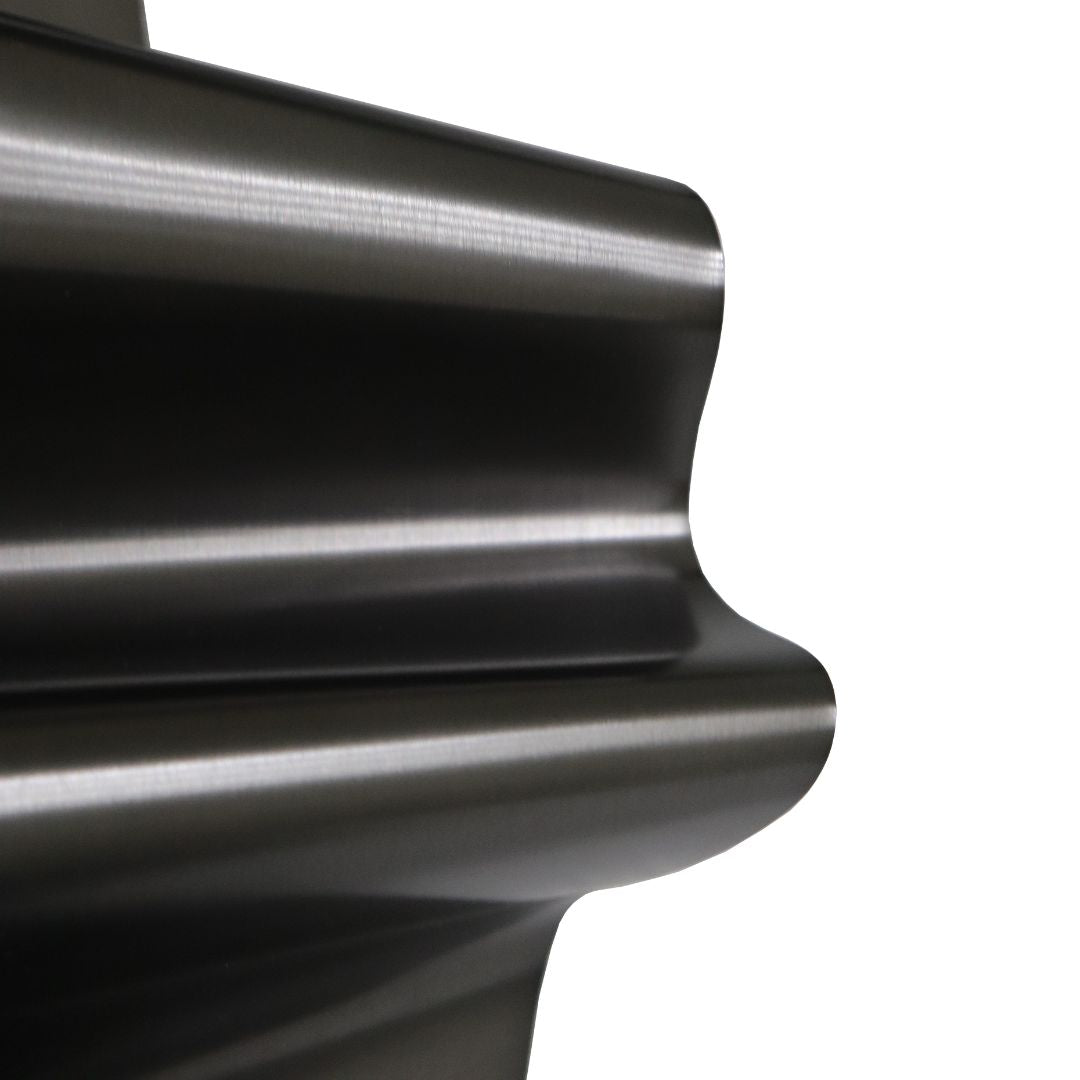 Hand-crafted black stainless steel artwork by BEACON, featuring intricate design and textured finish.