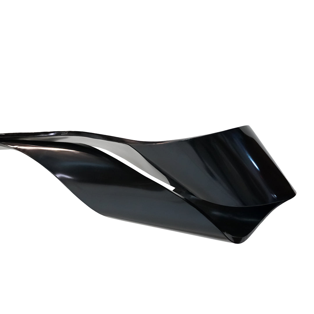 Small hand-crafted black stainless steel shelf artwork by BEACON, showcasing intricate metal craftsmanship and modern design.