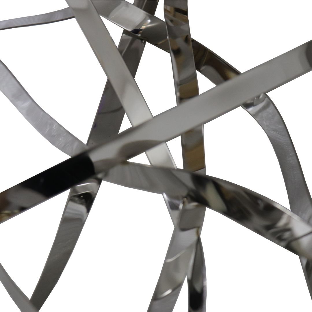 Hand-crafted stainless steel artwork by BEACON, featuring intricate metal design and polished finish.