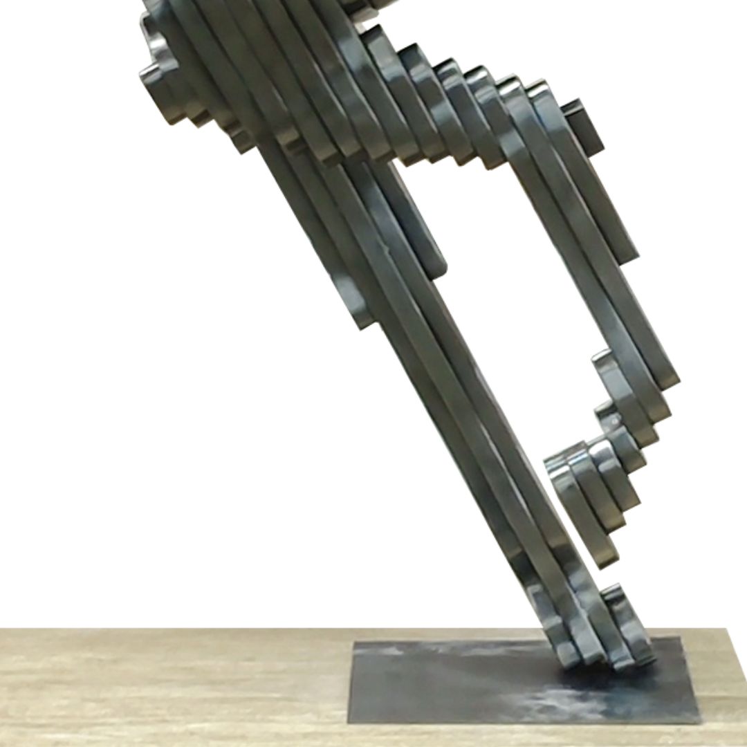 Hand-crafted stainless steel horse artwork in gun black finish by BEACON, showcasing detailed, artistic horse sculpture.