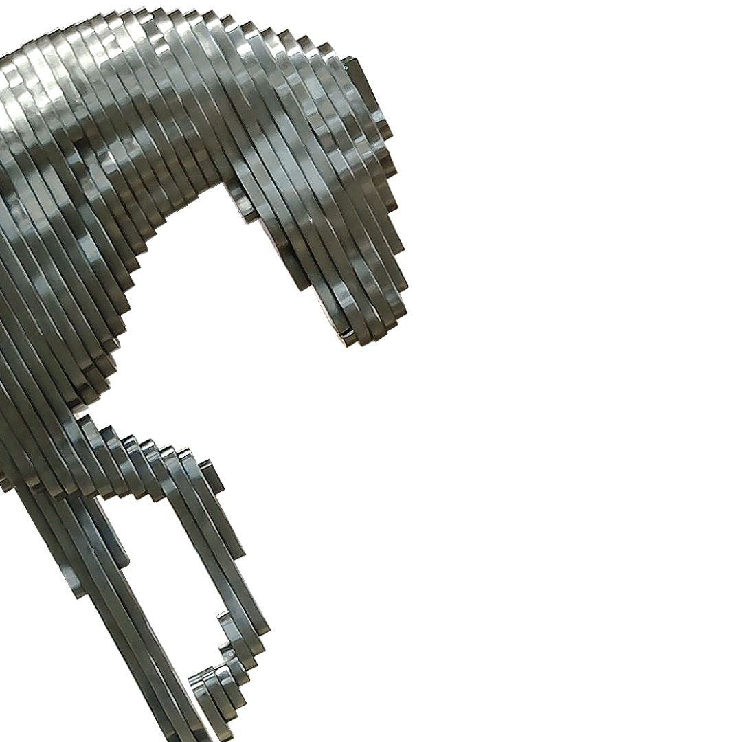 Handcrafted stainless steel horse artwork by BEACON in gun black finish, showcasing detailed metal craftsmanship.
