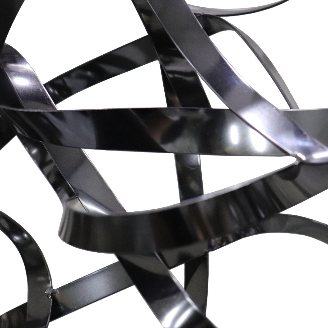 Hand-crafted specular stainless steel artwork by BEACON featuring reflective, modern design with intricate metal craftsmanship.