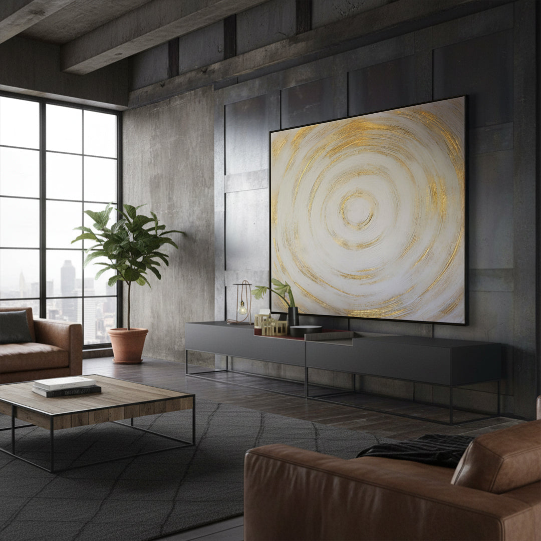 Hand-painted art painting in black frame, 140x140 cm, by BEACON, featuring vibrant brushwork and artistic details.