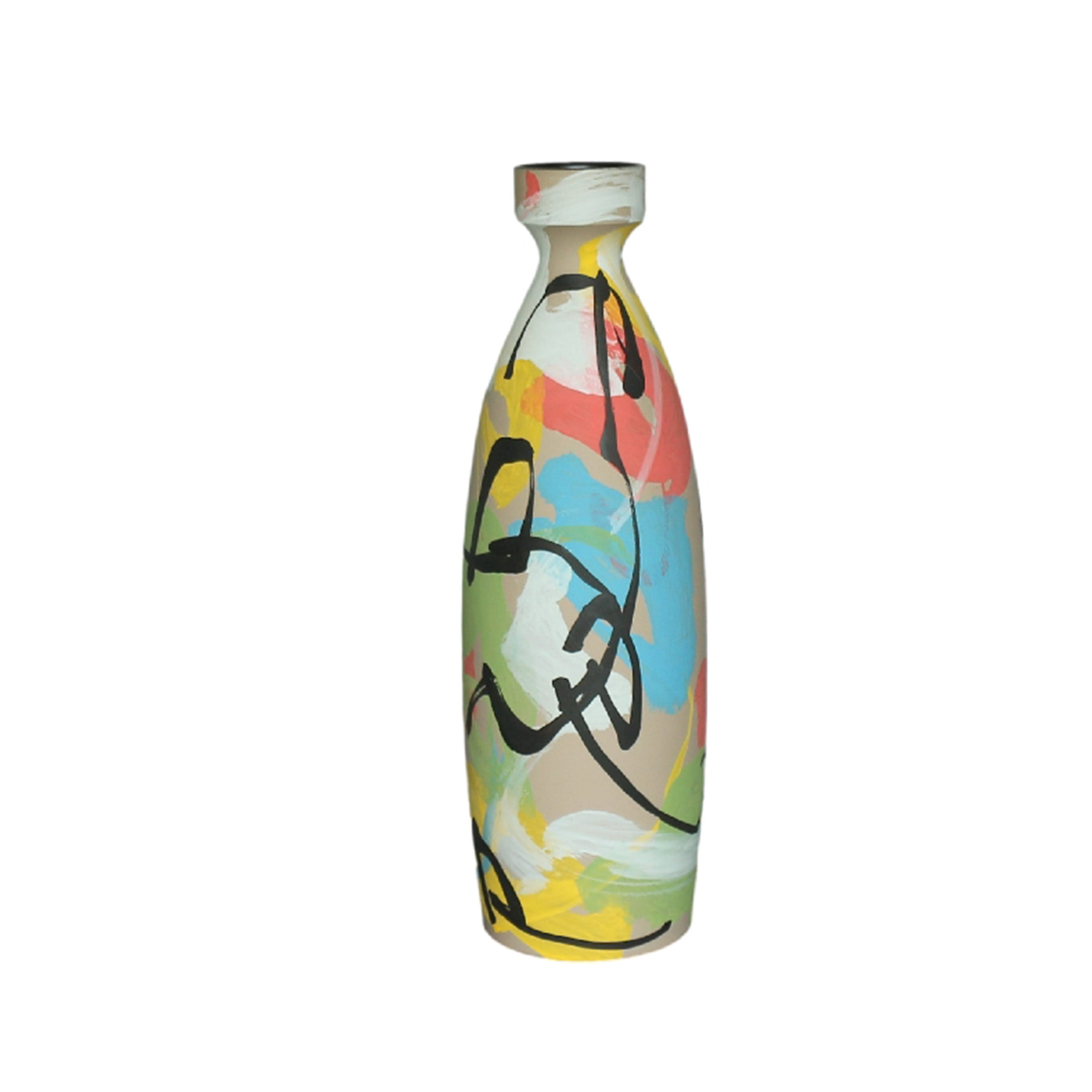 Hand-painted floral burst vase by BEACON, featuring colorful flower designs on a ceramic vase.
