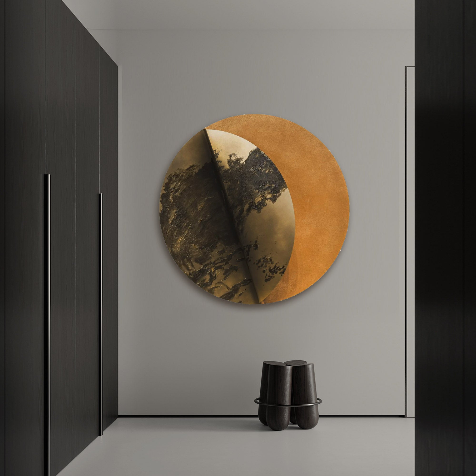 Handmade frameless stainless steel textured painting by BEACON, featuring modern metallic art with intricate surface details.