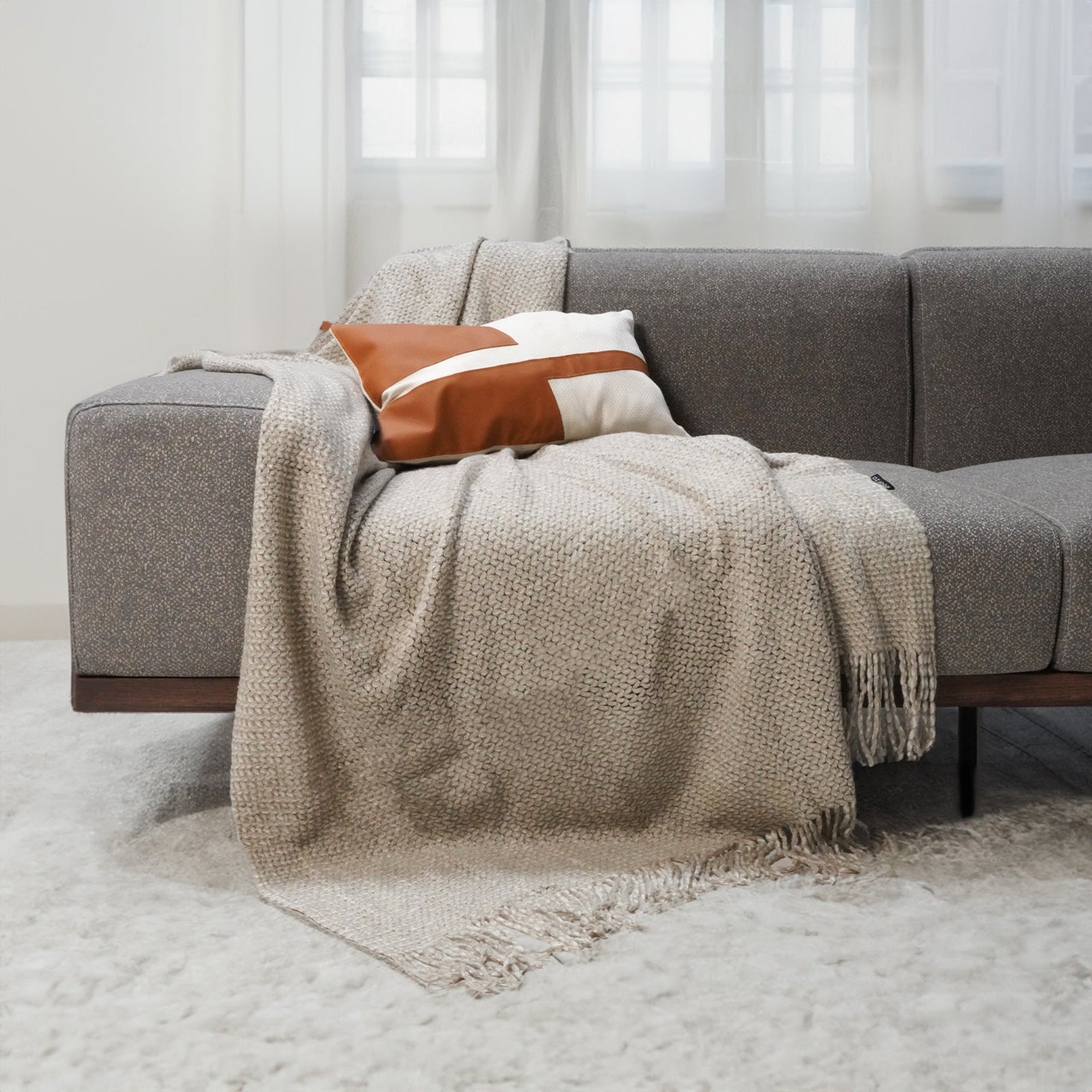 Handmade wheat ear throw blanket by BEACON, soft woven blanket with wheat ear pattern, perfect for cozy home decor.