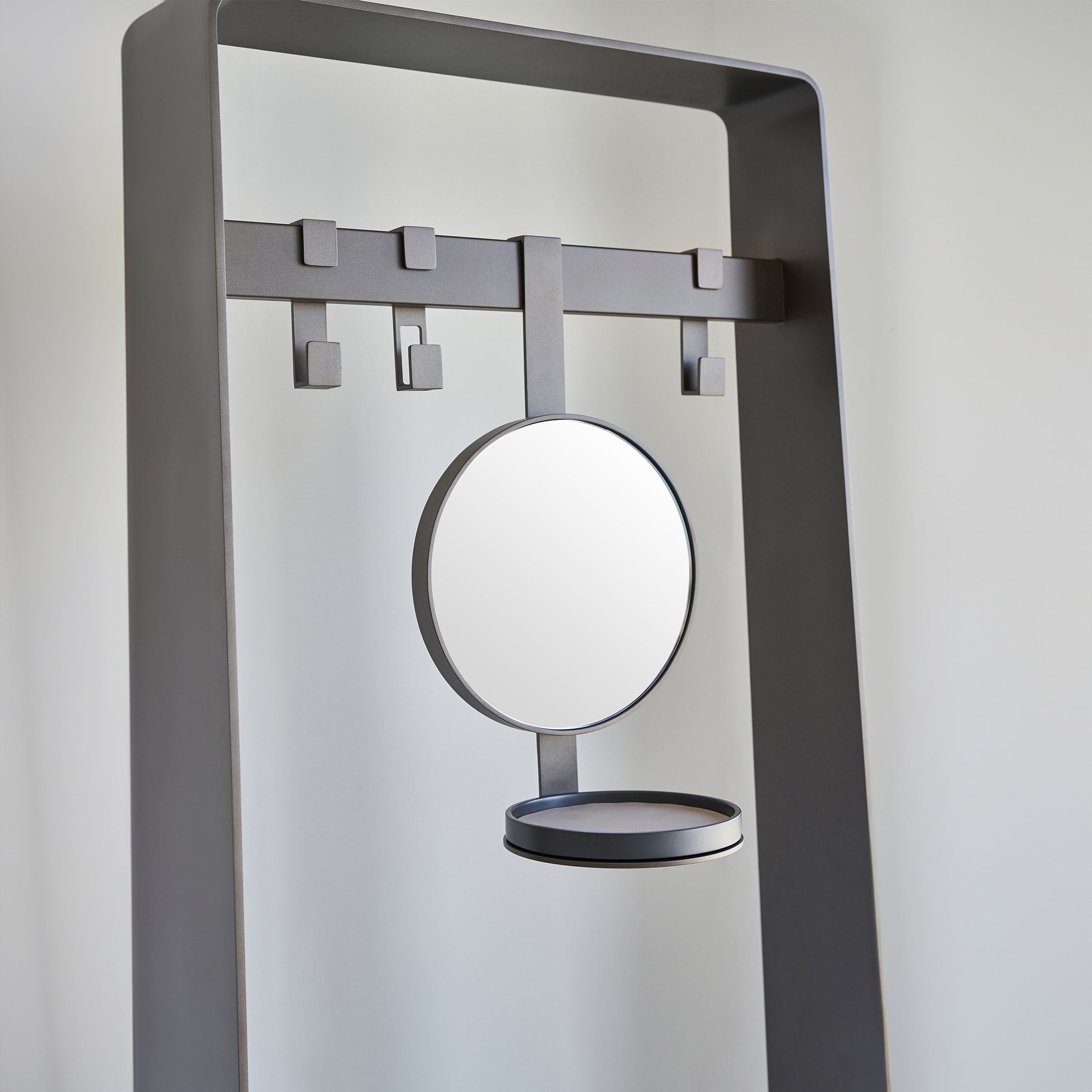 BEACON GYJ80112 hanging mirror with stylish hanger design, modern silver finish, and sleek wall-mounted appearance.