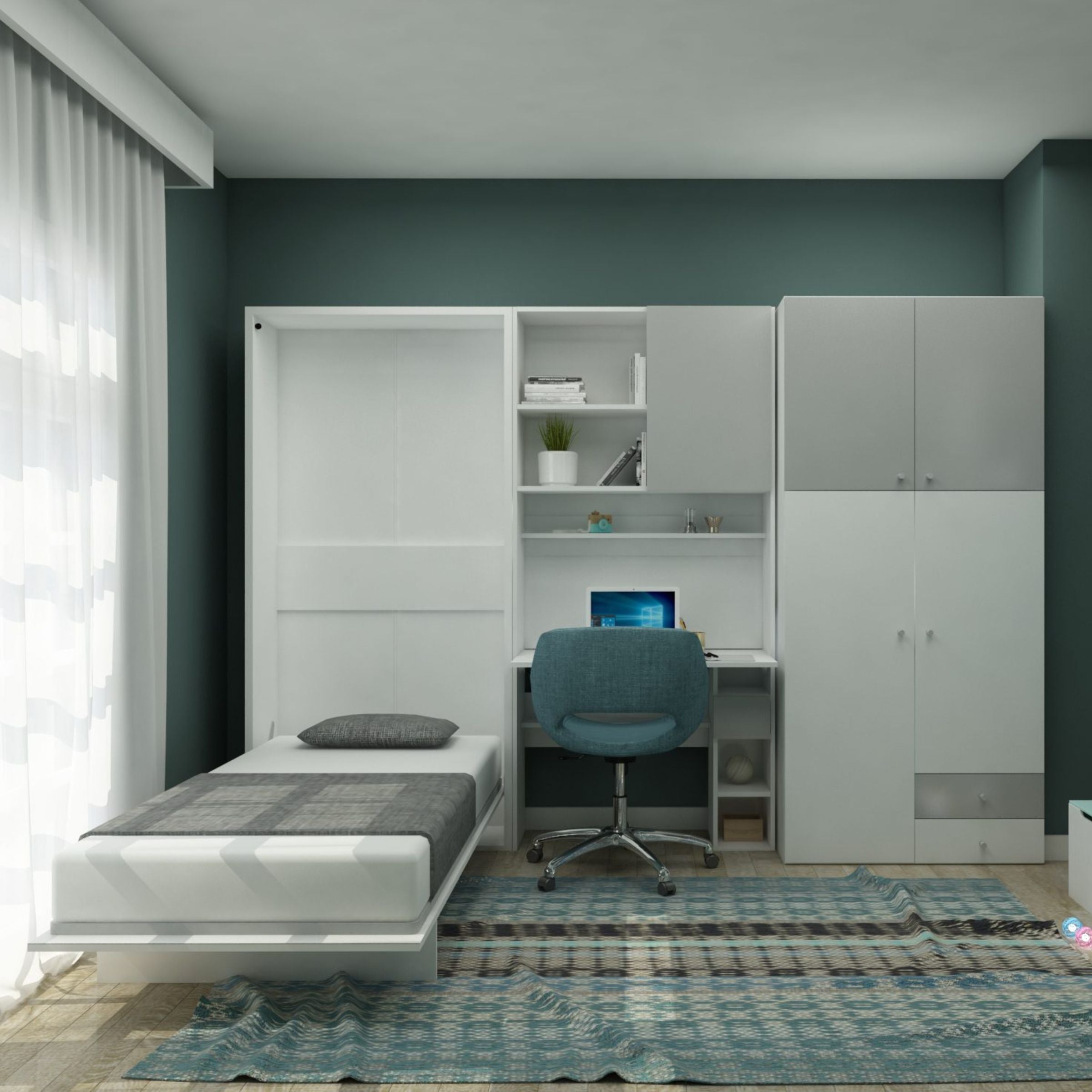 Happy Convertable Wall Bed With Quality Mattress 1101 -  Bedsteads - ebarza Furniture UAE | Shop Modern Furniture in Abu Dhabi & Dubai - مفروشات ايبازرا في الامارات | تسوق اثاث عصري وديكورات مميزة في دبي وابوظبي