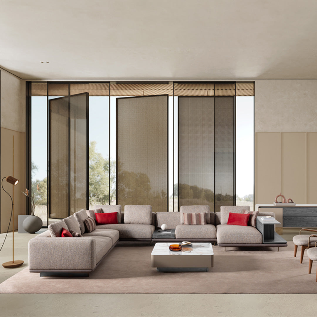 Sardunya Harmony middle module sofa in neutral fabric, part of SAR-MIDDLE/MODULE003 series, shown in a modern living room setting