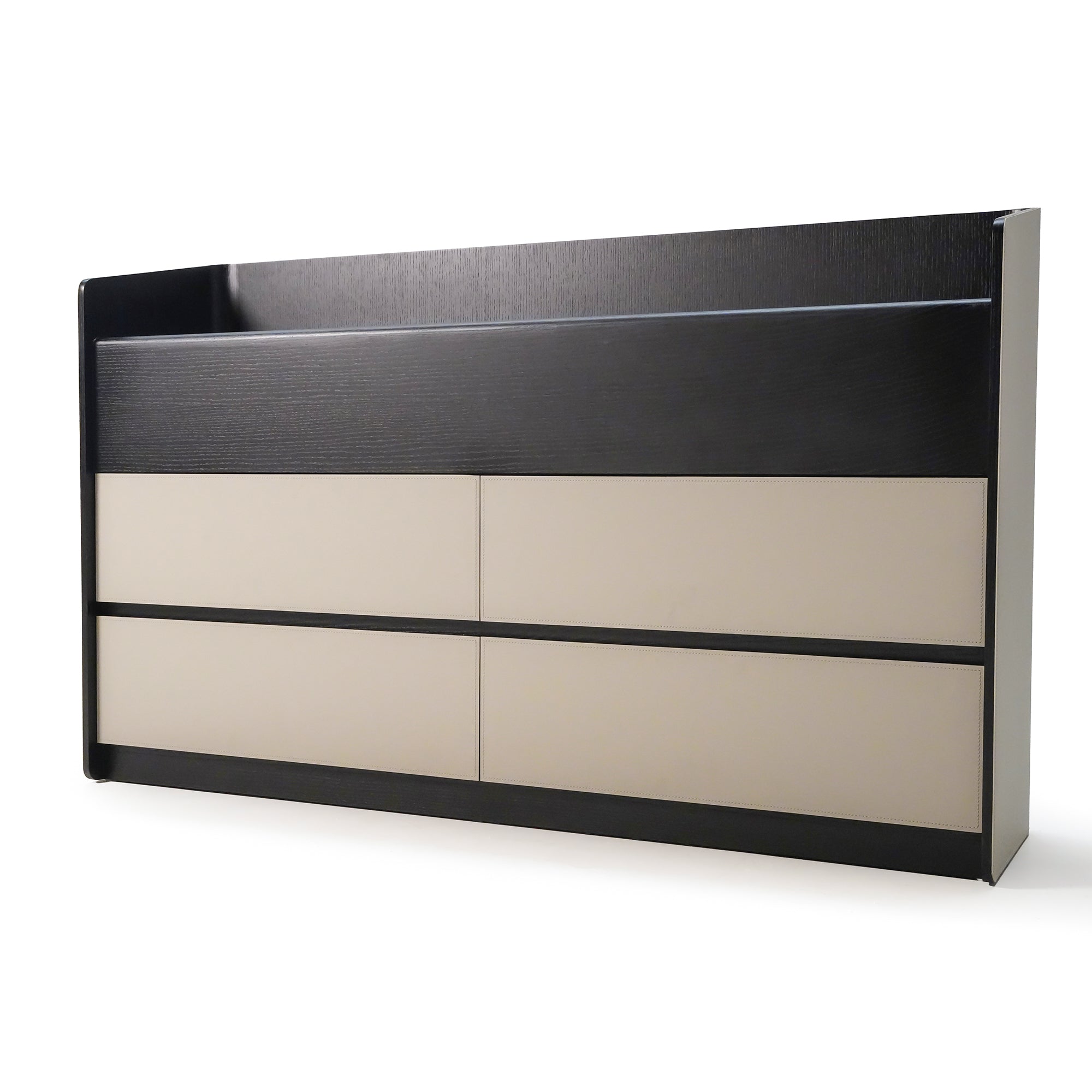 Hidden Dining Table in a Saddle Leather Sideboard Black and Grey MLL-CUS24 -  Sideboards - ebarza Furniture UAE | Shop Modern Furniture in Abu Dhabi & Dubai - مفروشات ايبازرا في الامارات | تسوق اثاث عصري وديكورات مميزة في دبي وابوظبي